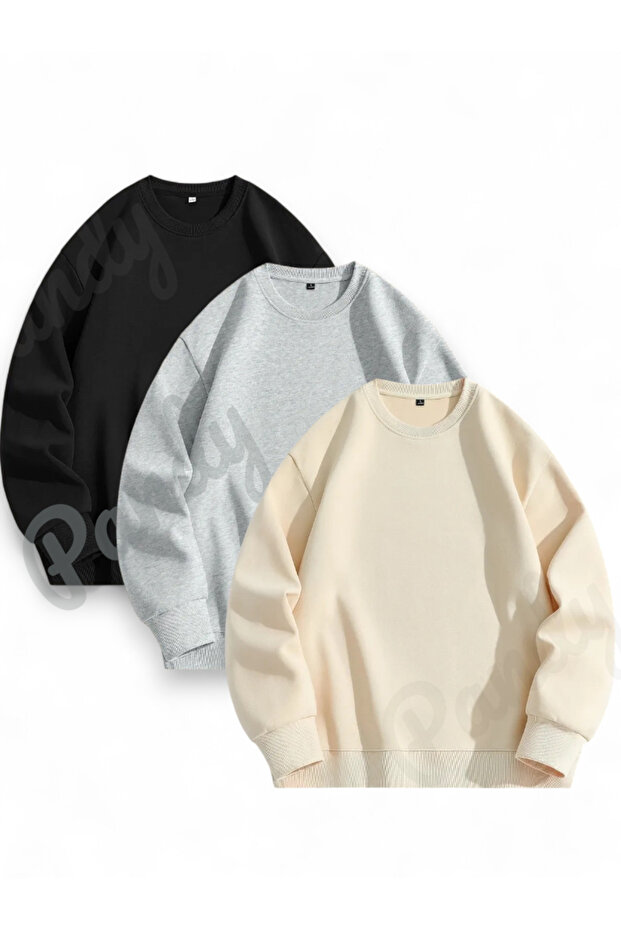 3-Piece Embossed Oversize Fit Unisex Crew Neck Sweatshirt