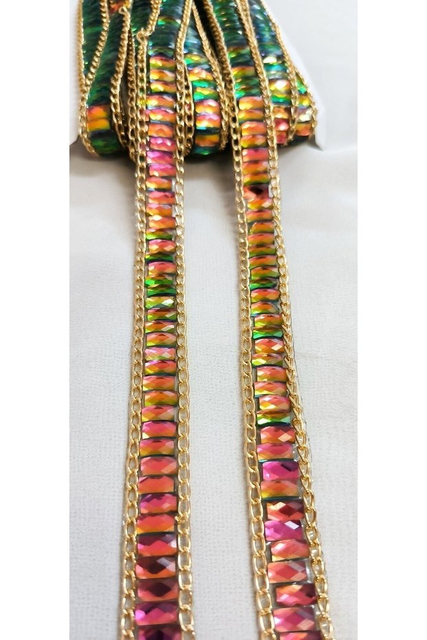 SPECIAL DOUBLE COLORED JANJAN WITH CHAIN STONE ADHESIVE STRIP
