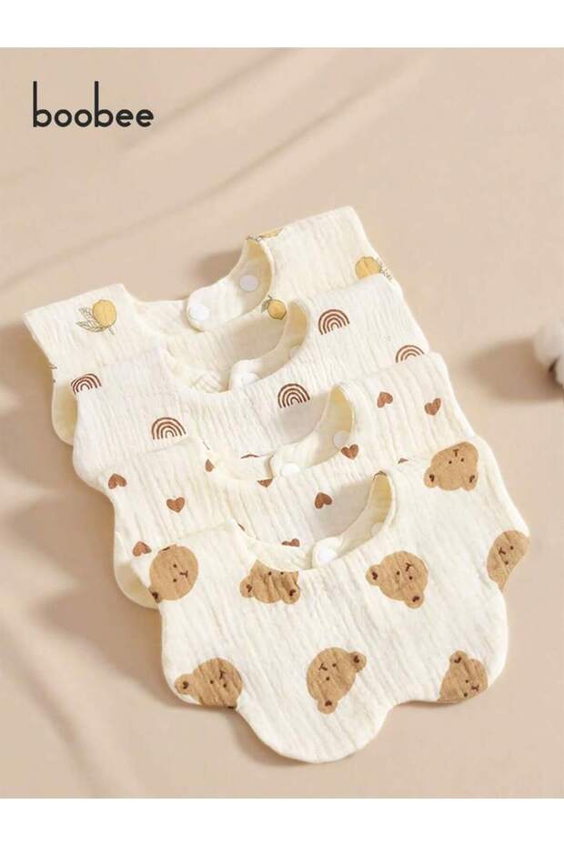 One Size Fits All Khaki Bear 4Pcs Super Soft and Comfortable Baby Bibs, Suitable for Ages 0-3 Years