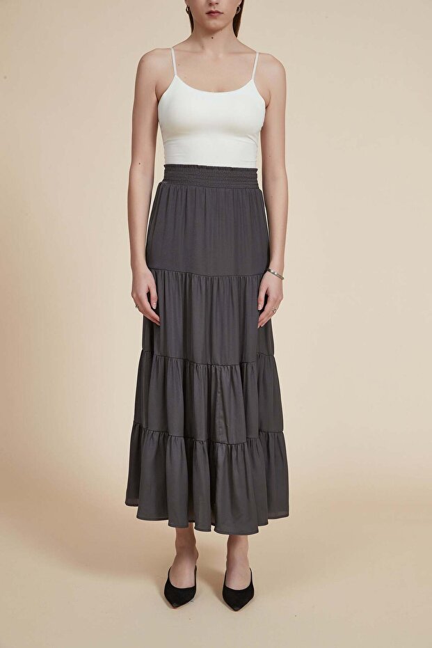 Solid Ruffled Maxi Skirt - 1