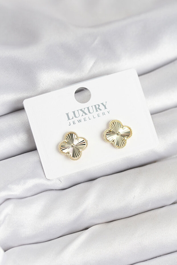 Brass Gold Color Single Clover Women's Earrings