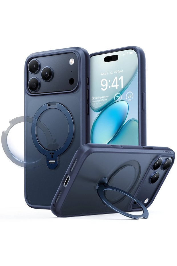 iPhone 17 Pro Max Compatible O Stand Spin Series Magsafe Case - Navy Blue