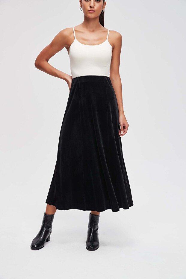 Solid Ruffled Midi Skirt - 1