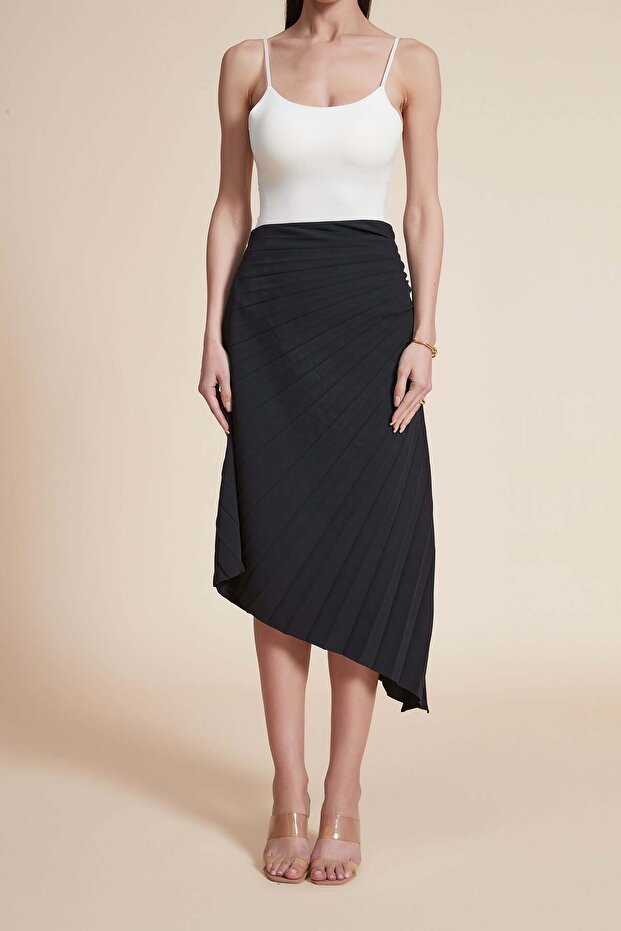 تنورة ميدي مطوية سادة - 1