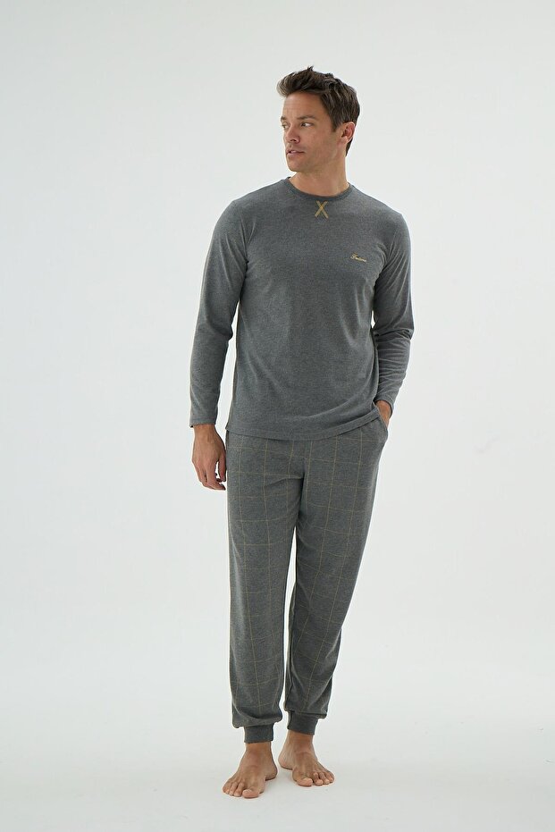 Erkek Uzun Kol Jogger Paça Antrasit Pijama Takımı C6T2N69 - 1