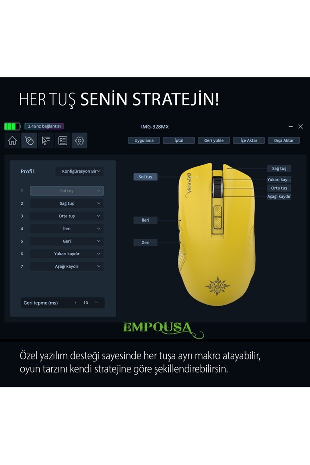 IMG-328MX Oyuncu Mouse | 7D Makro Tuş, RGB Led, 7200 DPI, Type-C Şarjlı Gaming Mouse - 7