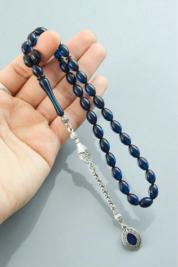 Certified Barley Cut Blue Fire Amber Prayer Beads