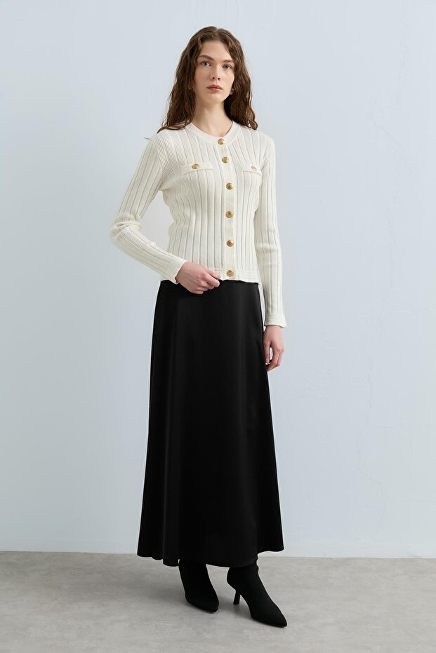 Sıfır Yaka Düğmeli Triko Hırka Ekru - 3