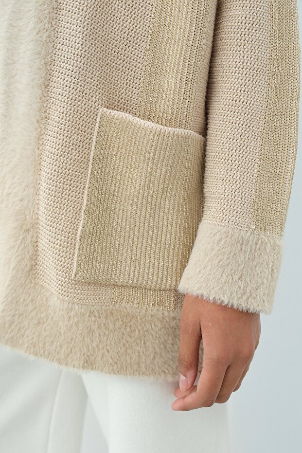 Simli Triko Hırka Bej - 2