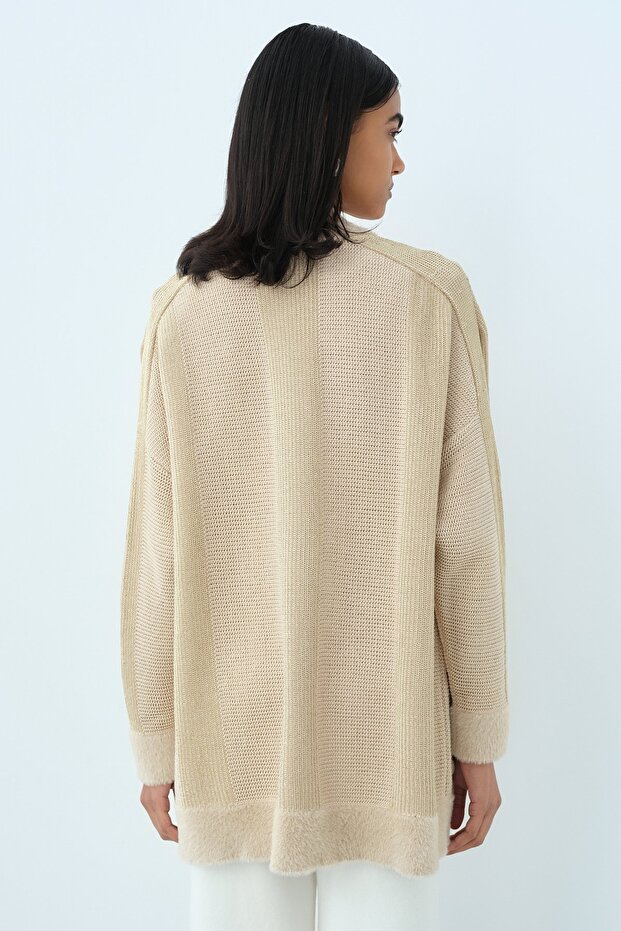 Simli Triko Hırka Bej - 4