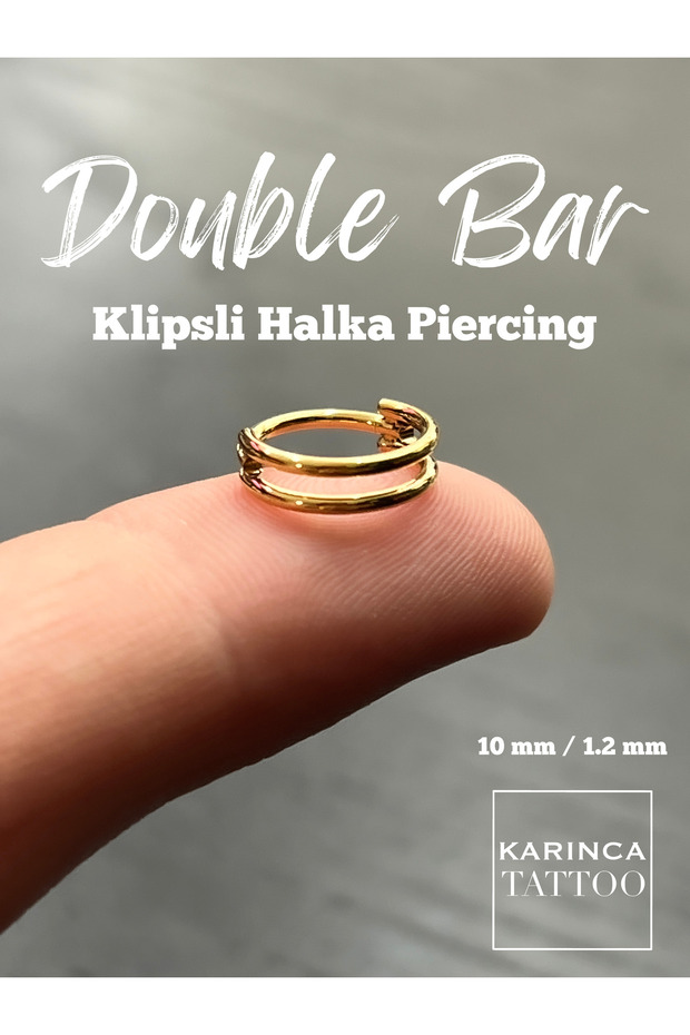 Double Bar Klipsli Halka Piercing Kulak Helix Septum Dudak Orbital Conch Piercing - 3