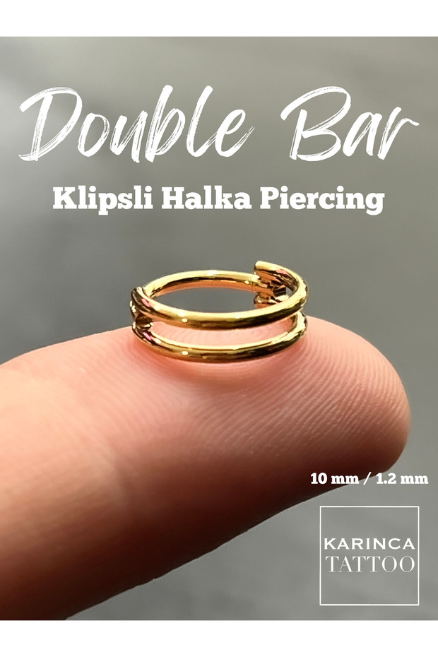Double Bar Klipsli Halka Piercing Kulak Helix Septum Dudak Orbital Conch Piercing - 1