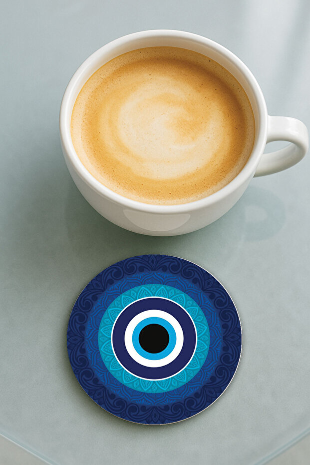 Round Plexiglass Coaster with Printed Pattern Single Evil Eye - 1