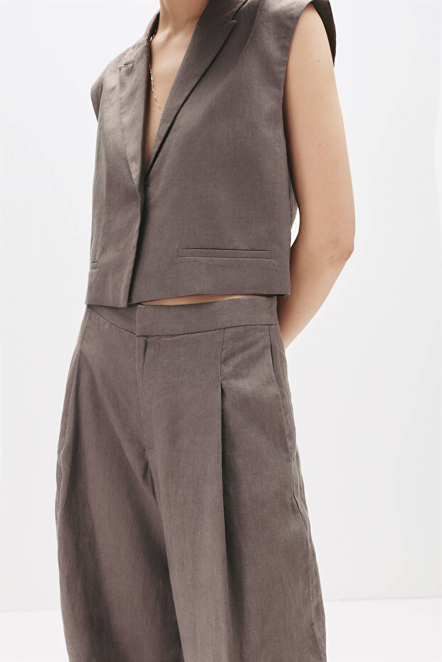 بنطلون مطوي من الكتان بنسبة 100% - 5