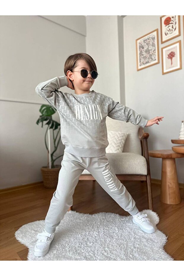 Modern Patterned Boys' Sweatshirt and Sweatpants Set