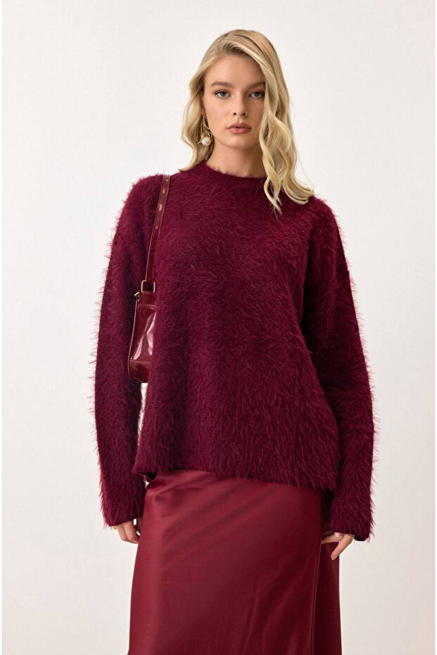 Shilsee Women's Bearded Yumoş Basic Sweater Burgundy