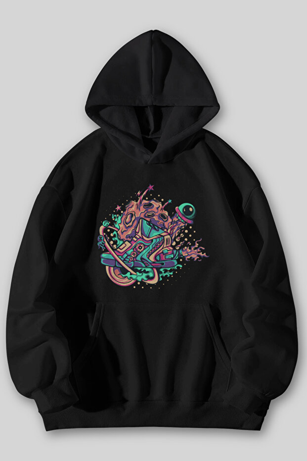 Space Shoes Printed Unisex Black Gray Kangaroo Pocket Hooded Sweatshirt Hoodie
