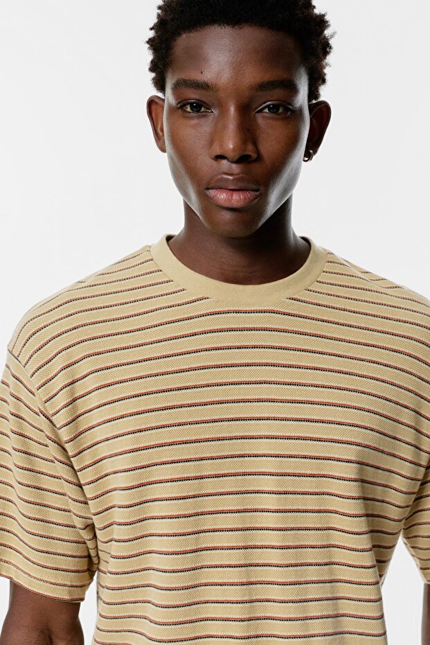 Çizgili dokulu tişört - 5