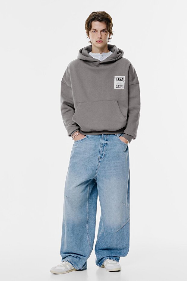 Gri harita baskılı kapüşonlu sweatshirt - 3