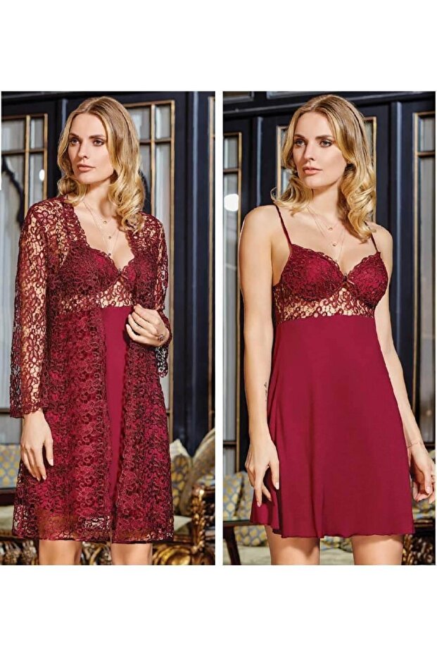 Jeremi 563 6-Piece Combed Cotton Lace Nightgown Dressing Gown Dowry Bridal Set