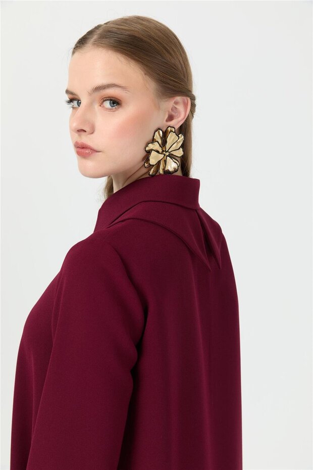 Çift Yakalı Uzun Tunik Bordo - 5