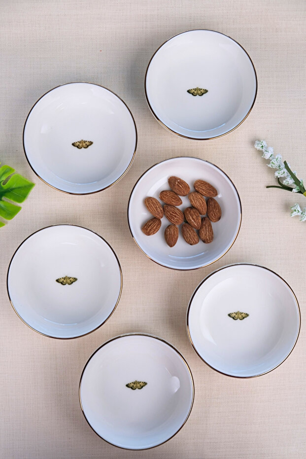Tabak Evi Porcelain Natura Butterfly Gold Gilded Bowl 10X3Cm 150Cc 6 Li