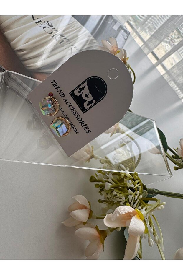 14k Vip Seri 10 mm Sedefli Tek Taş Küpe - 2