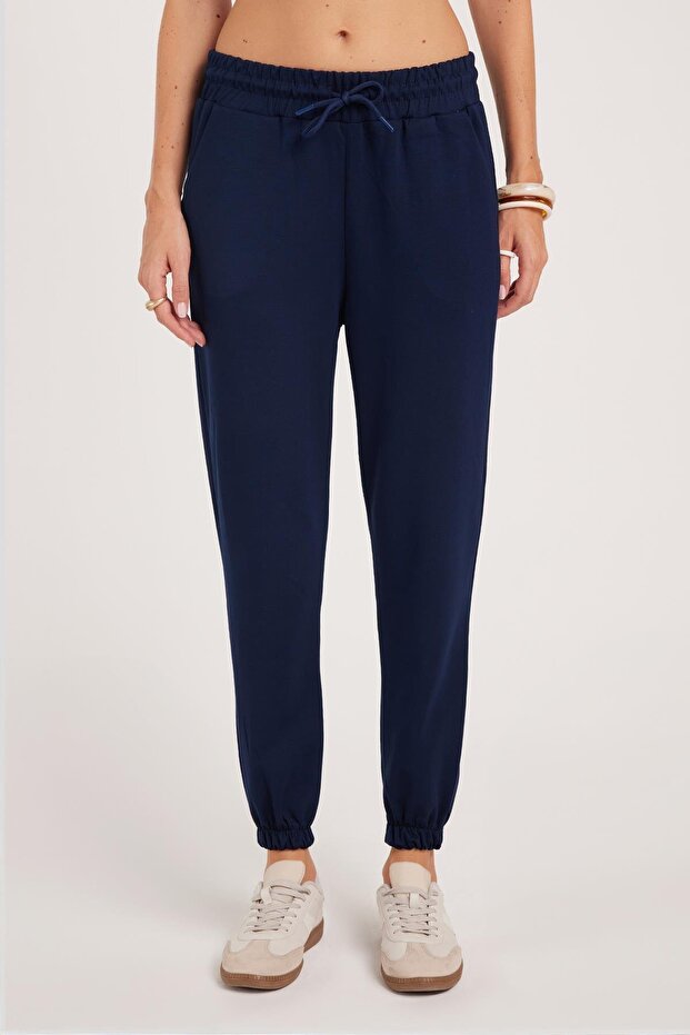Women's relaxed fit comfortable modal fabric tie-waist elastic jogger navy blue sweatpants