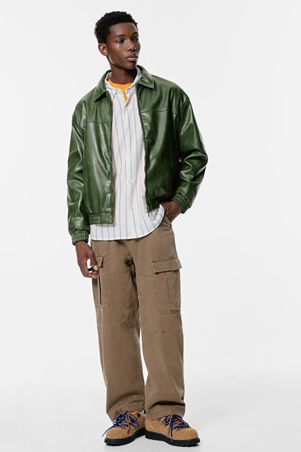 Yeşil Suni Deri Ceket - 3