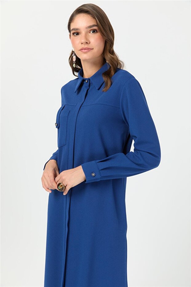 Cep Üzeri Apolet Detaylı Kurtarıcı Uzun Tunik İndigo - 3