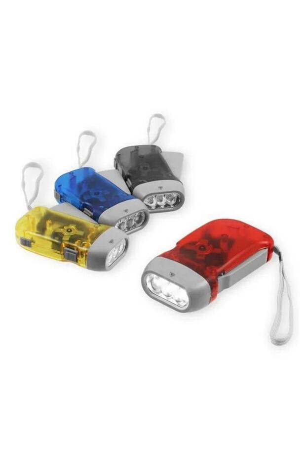 Dynamo Flashlight with Manual Charging, 3 LEDs, With Hooks, Compact 10x5 cm, Gray, - 2
