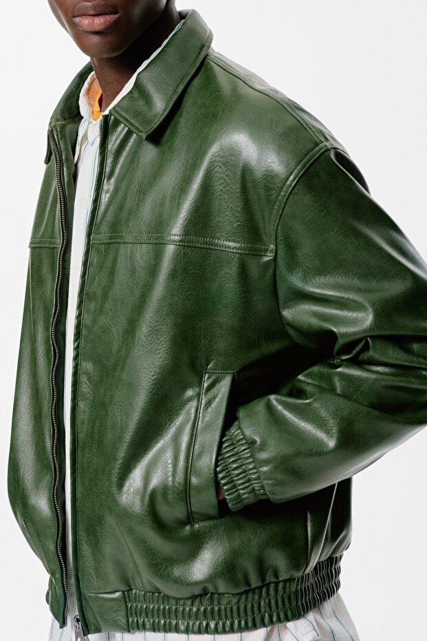 Yeşil Suni Deri Ceket - 4
