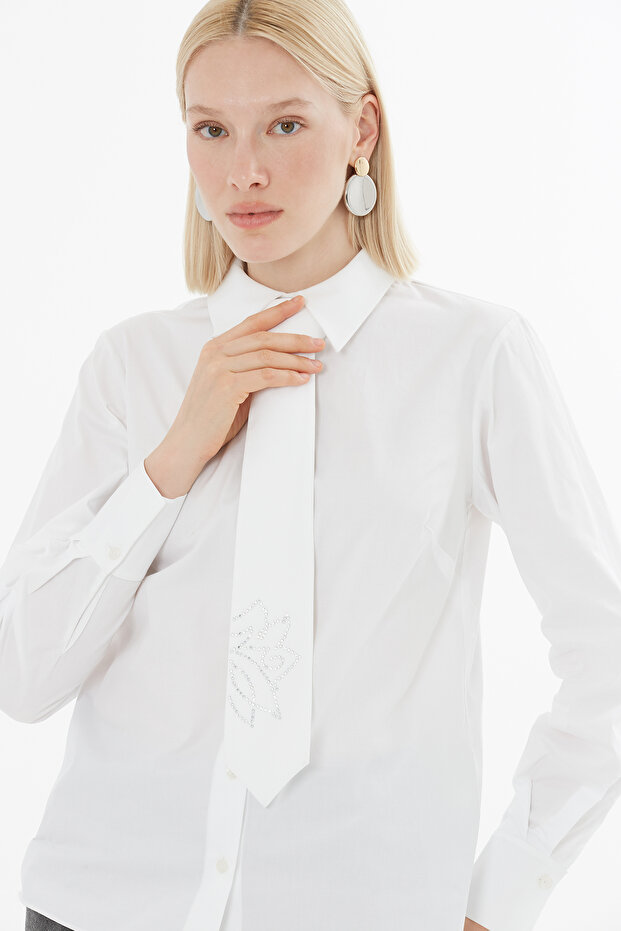 Baskı Detaylı Kravatlı Gömlek - 1