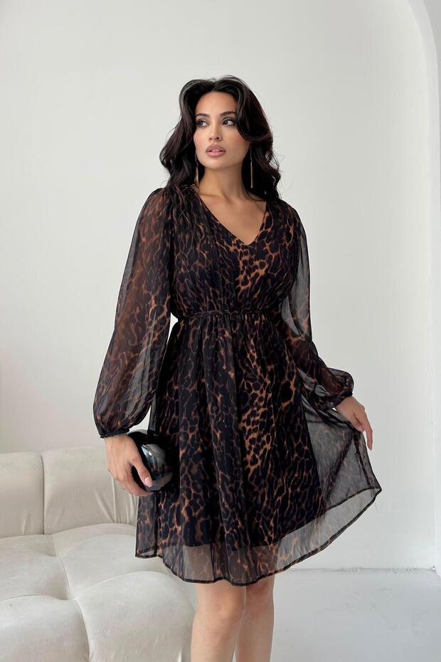 Leopard Print Tie-Up Chiffon Dress