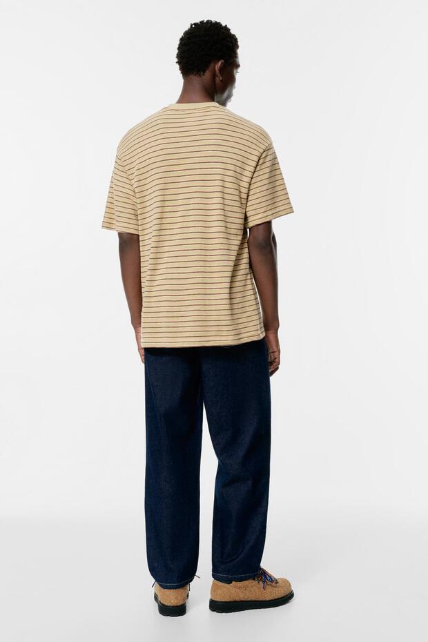 Çizgili dokulu tişört - 4
