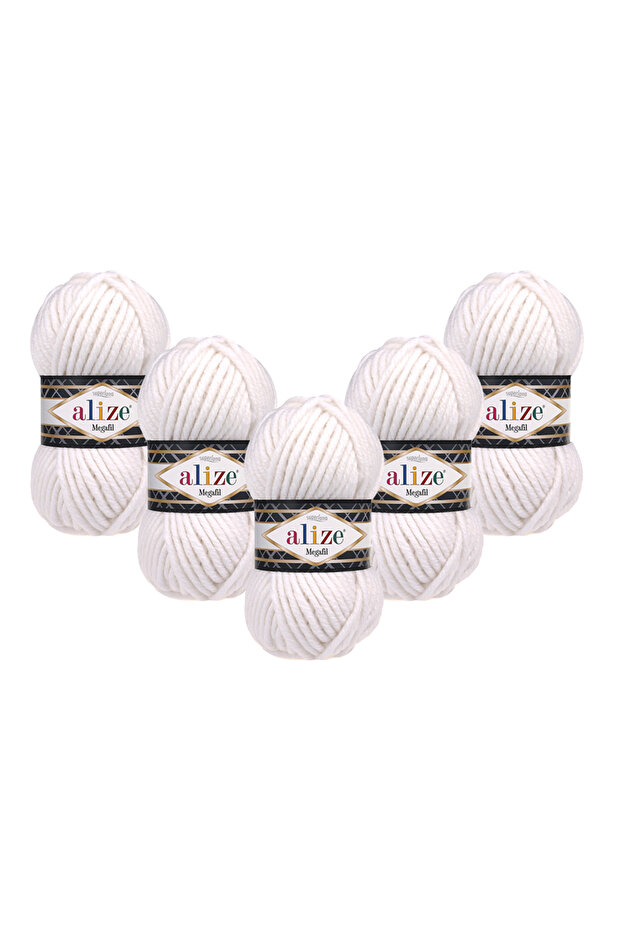 Superlana Megafil 5-Pack – Autumn/Winter Collection Thick Knitting Yarn 100Gr 55m - 55 White