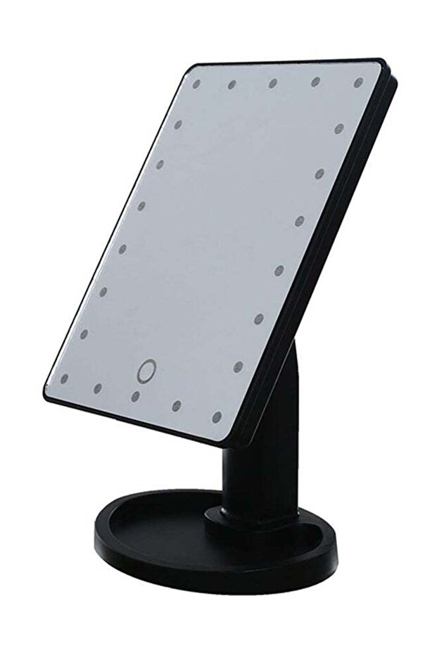 مرآة مكياج بإضاءة LED، لون أسود، 22×16 سم