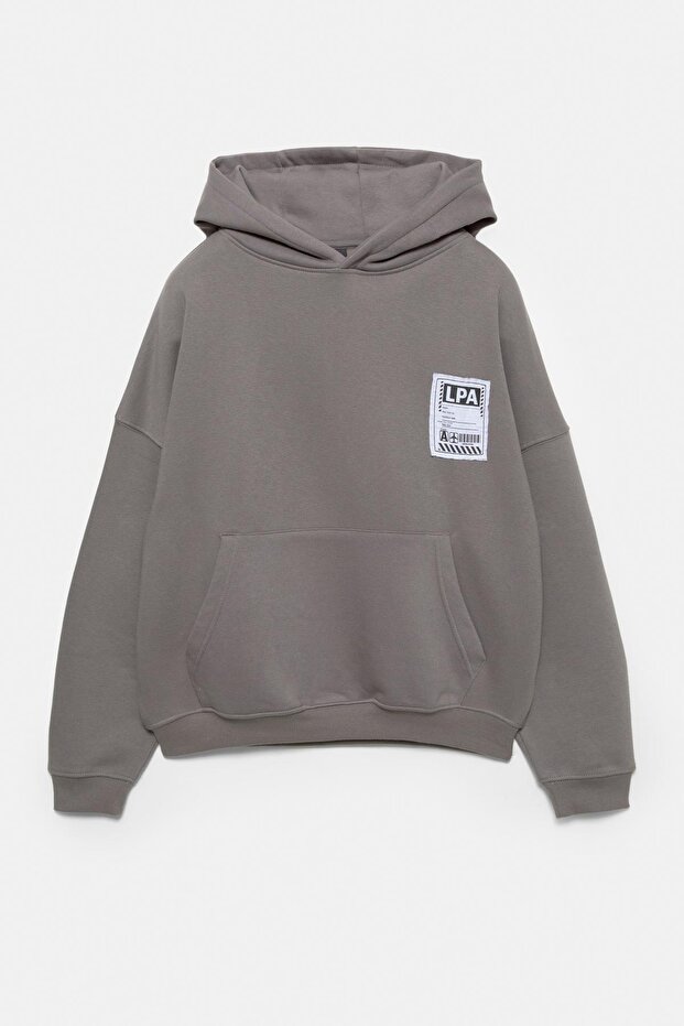 Gri harita baskılı kapüşonlu sweatshirt - 7