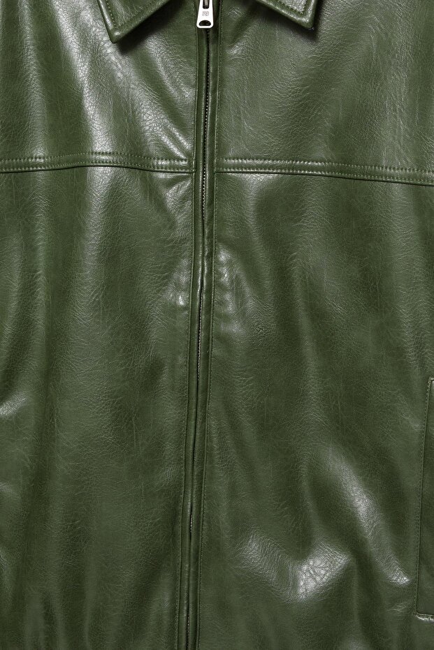 Yeşil Suni Deri Ceket - 8