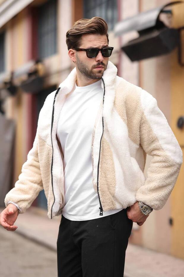 معطف من القطيفة مبطن كبير الحجم منقوش - 1