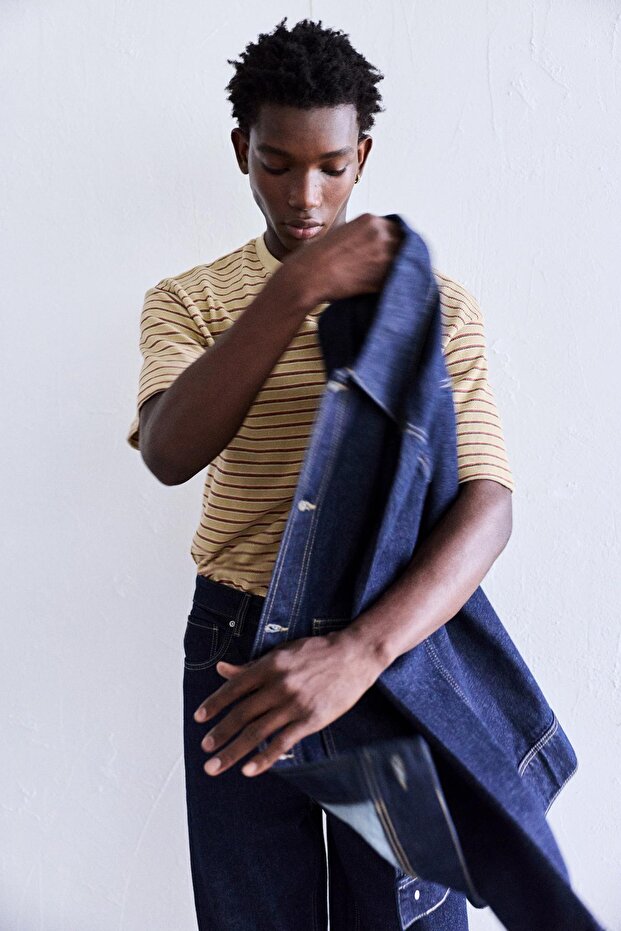 Çizgili dokulu tişört - 1