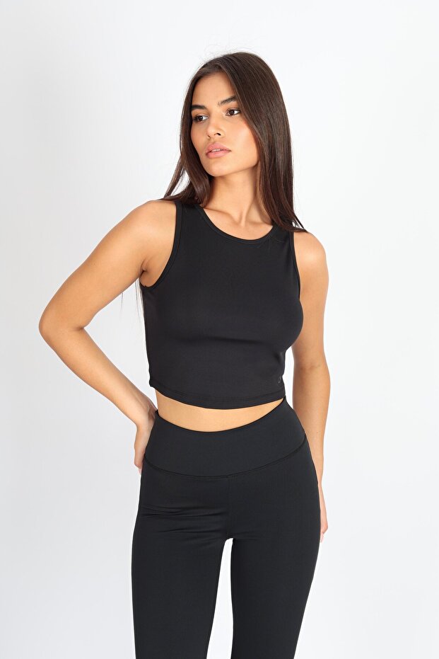 Черен дамски халтер яка с деколте - 2