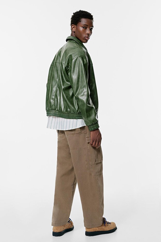 Yeşil Suni Deri Ceket - 5