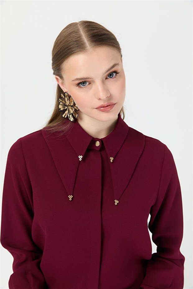 Çift Yakalı Uzun Tunik Bordo - 3