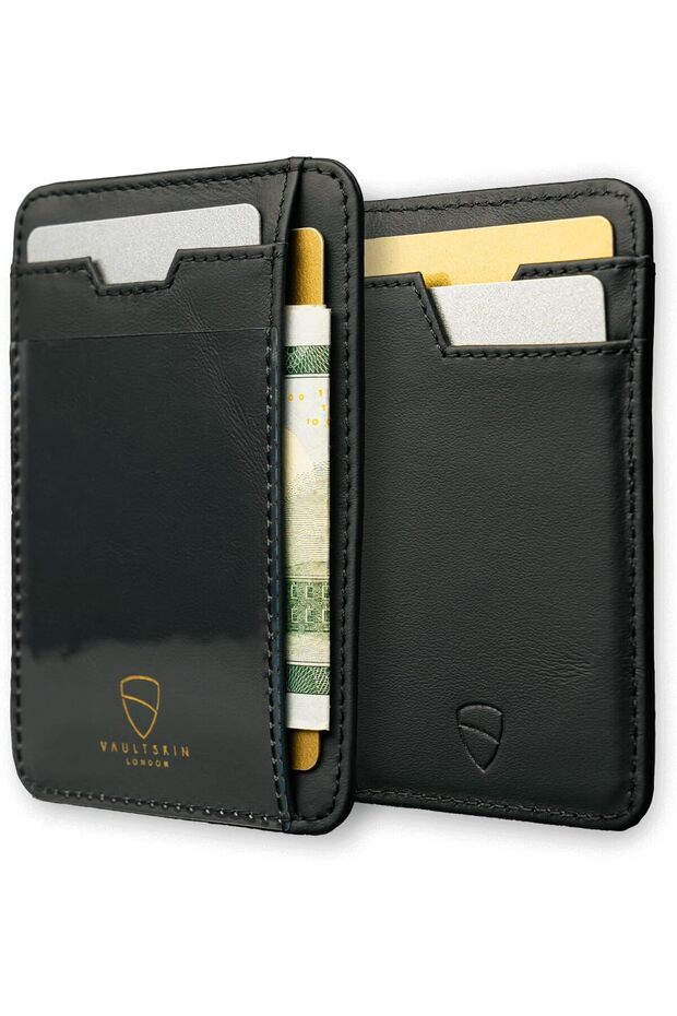BRIXTON Slim Card Holder with ID Window - Minimalist Front Pocket Leather Wallet with RFID