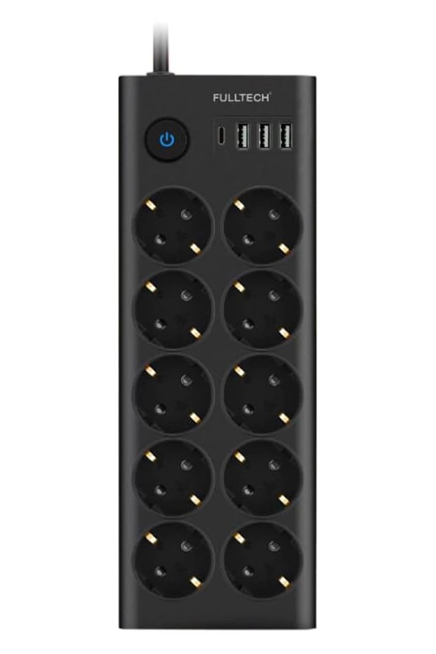 Fulltech Ftr14 Type-C Input Surge Protected 10-Outlet Socket, 3 USB