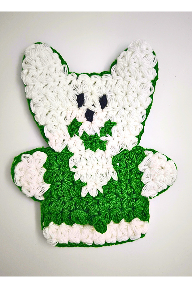 Hand Knitted Bath Washcloth Teddy Bear Patterned Washcloth Handmade Green