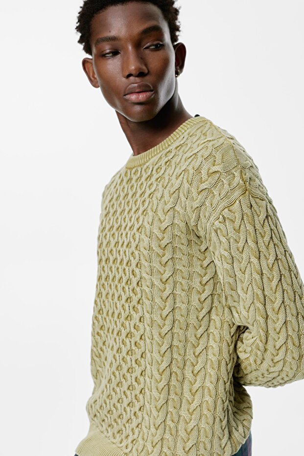 Asit yıkamalı saç örgülü kazak - 5