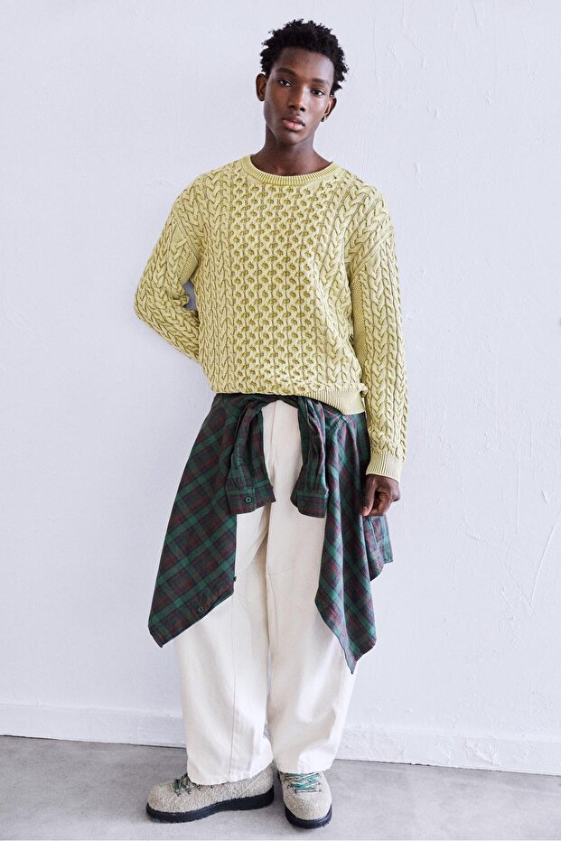 Asit yıkamalı saç örgülü kazak - 1