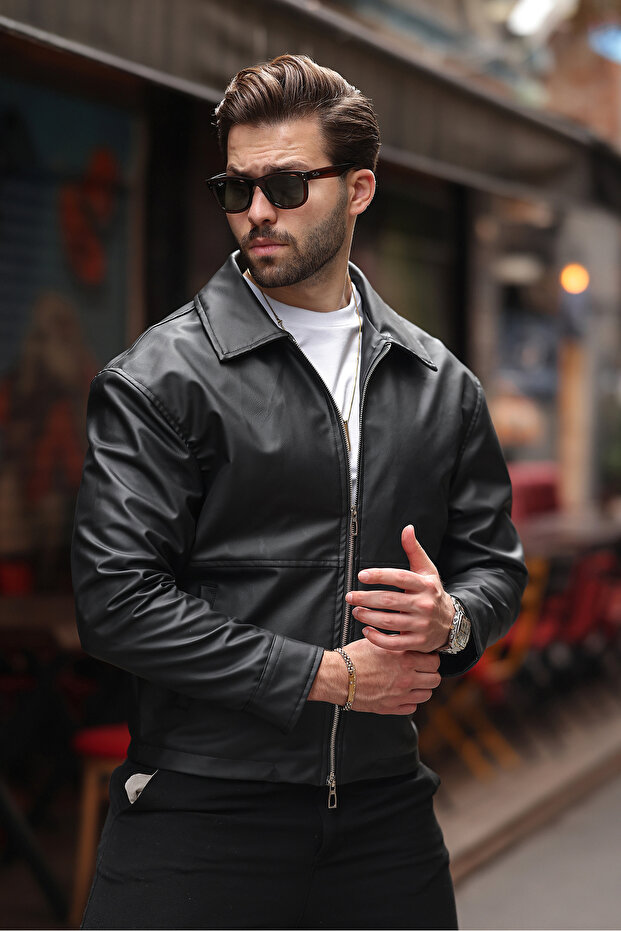 سترة جلدية أساسية كبيرة الحجم - تصميم أيقوني بسحاب مزدوج - 5